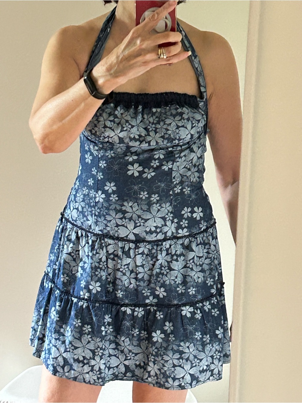 Navy Floral Halter Jeans Sundress